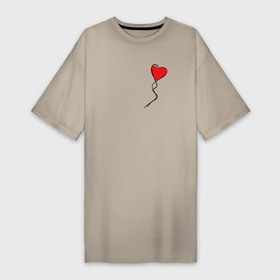 Платье-футболка хлопок с принтом Воздушное сердце на верёвочке ,  |  | Тематика изображения на принте: 