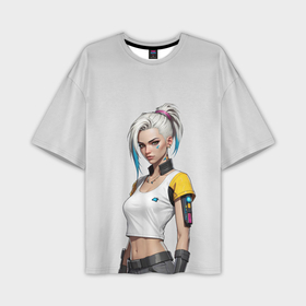 Мужская футболка oversize 3D с принтом Девушка в белом топе Cyberpunk 2077 в Курске,  |  | 
