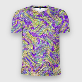 Мужская футболка 3D Slim с принтом Абстрактная разноцветная вязка в Тюмени, 100% полиэстер с улучшенными характеристиками | приталенный силуэт, круглая горловина, широкие плечи, сужается к линии бедра | 