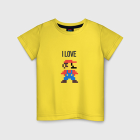 Детская футболка хлопок с принтом Super mario bros   i love mario в Екатеринбурге, 100% хлопок | круглый вырез горловины, полуприлегающий силуэт, длина до линии бедер | 