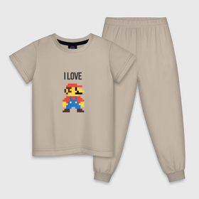 Детская пижама хлопок с принтом Super mario bros   i love mario в Тюмени, 100% хлопок |  брюки и футболка прямого кроя, без карманов, на брюках мягкая резинка на поясе и по низу штанин
 | 