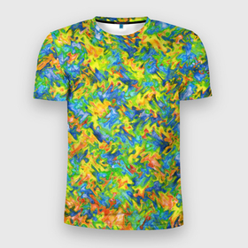Мужская футболка 3D Slim с принтом Абстрактный акварельный эффект в Екатеринбурге, 100% полиэстер с улучшенными характеристиками | приталенный силуэт, круглая горловина, широкие плечи, сужается к линии бедра | 