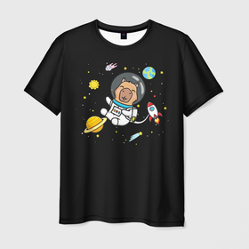 Мужская футболка 3D с принтом Капибара астронавт в Новосибирске, 100% полиэфир | прямой крой, круглый вырез горловины, длина до линии бедер | 