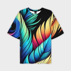Мужская футболка oversize 3D с принтом Color feathers   neon в Тюмени,  |  | Тематика изображения на принте: 