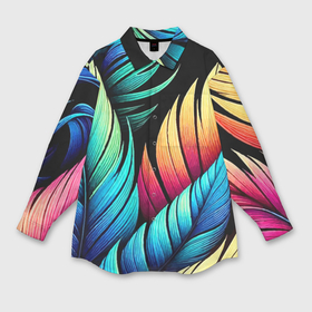 Мужская рубашка oversize 3D с принтом Color feathers   neon в Тюмени,  |  | Тематика изображения на принте: 