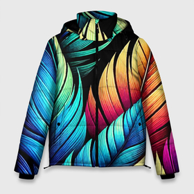 Мужская зимняя куртка 3D с принтом Color feathers   neon в Тюмени, верх — 100% полиэстер; подкладка — 100% полиэстер; утеплитель — 100% полиэстер | длина ниже бедра, свободный силуэт Оверсайз. Есть воротник-стойка, отстегивающийся капюшон и ветрозащитная планка. 

Боковые карманы с листочкой на кнопках и внутренний карман на молнии. | Тематика изображения на принте: 