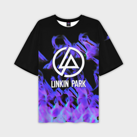 Мужская футболка oversize 3D с принтом Linkin park neon flame rock ,  |  | 