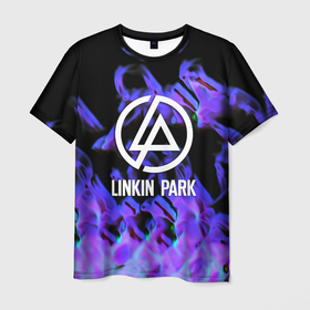 Мужская футболка 3D с принтом Linkin park neon flame rock в Кировске, 100% полиэфир | прямой крой, круглый вырез горловины, длина до линии бедер | Тематика изображения на принте: 