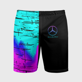 Мужские шорты спортивные с принтом Mercedes benz неон текстура в Екатеринбурге,  |  | Тематика изображения на принте: 