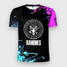Мужская футболка 3D Slim с принтом Ramones rock colors в Курске, 100% полиэстер с улучшенными характеристиками | приталенный силуэт, круглая горловина, широкие плечи, сужается к линии бедра | 