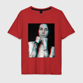 Мужская футболка хлопок Oversize с принтом Young Marilyn Manson   white text в Белгороде, 100% хлопок | свободный крой, круглый ворот, “спинка” длиннее передней части | 