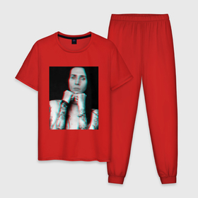 Мужская пижама хлопок с принтом Young Marilyn Manson   white text в Новосибирске, 100% хлопок | брюки и футболка прямого кроя, без карманов, на брюках мягкая резинка на поясе и по низу штанин
 | 