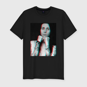 Мужская футболка хлопок Slim с принтом Young Marilyn Manson   white text , 92% хлопок, 8% лайкра | приталенный силуэт, круглый вырез ворота, длина до линии бедра, короткий рукав | 