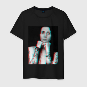 Мужская футболка хлопок с принтом Young Marilyn Manson   white text в Новосибирске, 100% хлопок | прямой крой, круглый вырез горловины, длина до линии бедер, слегка спущенное плечо. | 