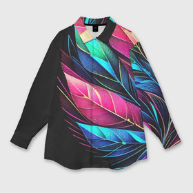 Мужская рубашка oversize 3D с принтом Букет из цветных перьев   неон в Петрозаводске,  |  | 