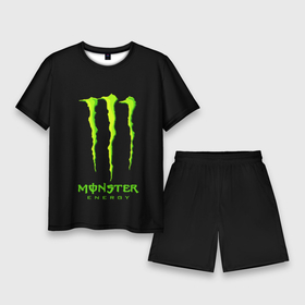 Мужской костюм с шортами 3D с принтом Monster energy green logo ,  |  | 