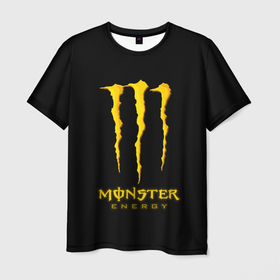 Мужская футболка 3D с принтом Monster energy yellow color , 100% полиэфир | прямой крой, круглый вырез горловины, длина до линии бедер | 
