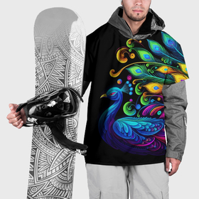 Накидка на куртку 3D с принтом Neon peacock   art в Петрозаводске, 100% полиэстер |  | Тематика изображения на принте: 