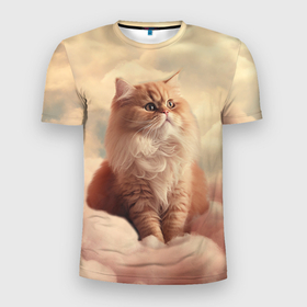 Мужская футболка 3D Slim с принтом Кот в облаках цветной в Петрозаводске, 100% полиэстер с улучшенными характеристиками | приталенный силуэт, круглая горловина, широкие плечи, сужается к линии бедра | Тематика изображения на принте: 
