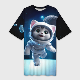 Платье-футболка 3D с принтом Котёнок в космосе в Новосибирске,  |  | 