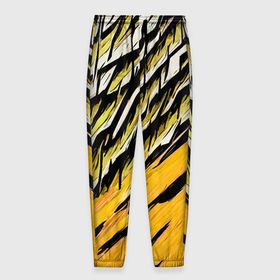 Мужские брюки 3D с принтом Жёлтые и чёрные полосы в Петрозаводске, 100% полиэстер | манжеты по низу, эластичный пояс регулируется шнурком, по бокам два кармана без застежек, внутренняя часть кармана из мелкой сетки | 