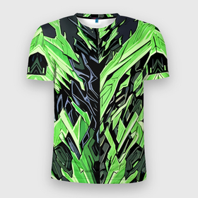 Мужская футболка 3D Slim с принтом Чёрный камень и зелёный минерал в Екатеринбурге, 100% полиэстер с улучшенными характеристиками | приталенный силуэт, круглая горловина, широкие плечи, сужается к линии бедра | 