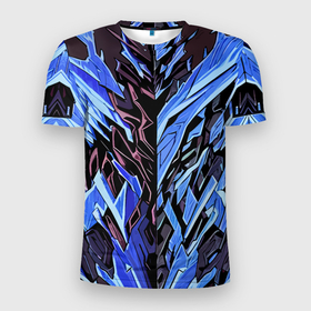Мужская футболка 3D Slim с принтом Чёрный камень и синий минерал в Екатеринбурге, 100% полиэстер с улучшенными характеристиками | приталенный силуэт, круглая горловина, широкие плечи, сужается к линии бедра | 