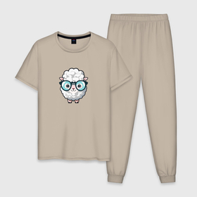 Мужская пижама хлопок с принтом Забавный барашек , 100% хлопок | брюки и футболка прямого кроя, без карманов, на брюках мягкая резинка на поясе и по низу штанин
 | 