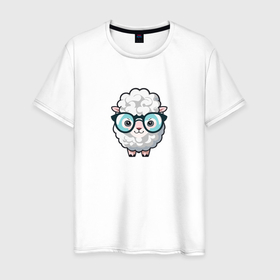 Мужская футболка хлопок с принтом Забавный барашек в Белгороде, 100% хлопок | прямой крой, круглый вырез горловины, длина до линии бедер, слегка спущенное плечо. | 