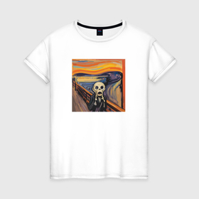 Женская футболка хлопок с принтом Scream munch в Тюмени, 100% хлопок | прямой крой, круглый вырез горловины, длина до линии бедер, слегка спущенное плечо | 