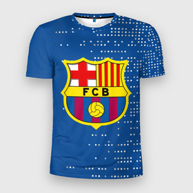 Мужская футболка 3D Slim с принтом Футбольный клуб Барселона   логотип крупный в Новосибирске, 100% полиэстер с улучшенными характеристиками | приталенный силуэт, круглая горловина, широкие плечи, сужается к линии бедра | 