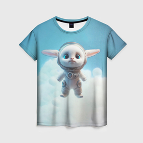 Женская футболка 3D с принтом Кролик в облаках в Екатеринбурге, 100% полиэфир ( синтетическое хлопкоподобное полотно) | прямой крой, круглый вырез горловины, длина до линии бедер | 