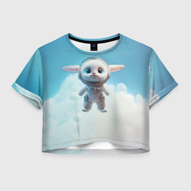 Женская футболка Crop-top 3D с принтом Кролик в облаках в Екатеринбурге, 100% полиэстер | круглая горловина, длина футболки до линии талии, рукава с отворотами | 
