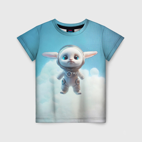 Детская футболка 3D с принтом Кролик в облаках в Белгороде, 100% гипоаллергенный полиэфир | прямой крой, круглый вырез горловины, длина до линии бедер, чуть спущенное плечо, ткань немного тянется | 