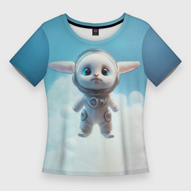 Женская футболка 3D Slim с принтом Кролик в облаках в Екатеринбурге,  |  | 