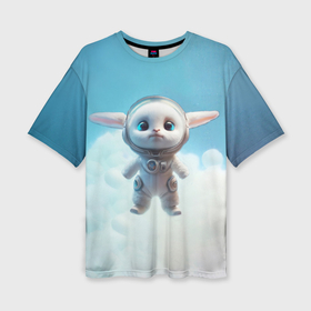 Женская футболка oversize 3D с принтом Кролик в облаках в Екатеринбурге,  |  | 