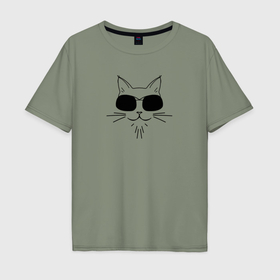 Мужская футболка хлопок Oversize с принтом Серьезный кот в очках в Кировске, 100% хлопок | свободный крой, круглый ворот, “спинка” длиннее передней части | 