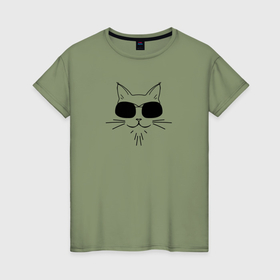 Женская футболка хлопок с принтом Серьезный кот в очках , 100% хлопок | прямой крой, круглый вырез горловины, длина до линии бедер, слегка спущенное плечо | Тематика изображения на принте: 