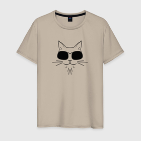 Мужская футболка хлопок с принтом Серьезный кот в очках , 100% хлопок | прямой крой, круглый вырез горловины, длина до линии бедер, слегка спущенное плечо. | Тематика изображения на принте: 