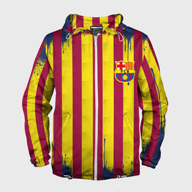 Мужская ветровка 3D с принтом Полосатые  цвета футбольного клуба Барселона в Белгороде, 100% полиэстер | подол и капюшон оформлены резинкой с фиксаторами, два кармана без застежек по бокам, один потайной карман на груди | 