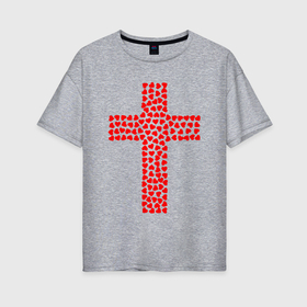 Женская футболка хлопок Oversize с принтом Сердечный Крест красный в Курске, 100% хлопок | свободный крой, круглый ворот, спущенный рукав, длина до линии бедер
 | 