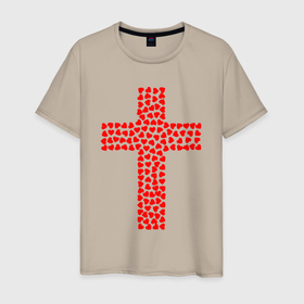 Мужская футболка хлопок с принтом Сердечный Крест красный в Екатеринбурге, 100% хлопок | прямой крой, круглый вырез горловины, длина до линии бедер, слегка спущенное плечо. | 