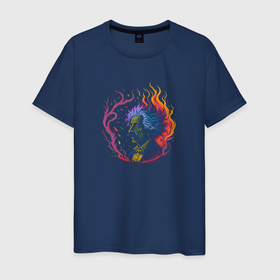 Мужская футболка хлопок с принтом The Fiery Einstein в Петрозаводске, 100% хлопок | прямой крой, круглый вырез горловины, длина до линии бедер, слегка спущенное плечо. | 
