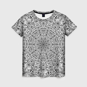 Женская футболка 3D с принтом Мандала чёрно белый в Белгороде, 100% полиэфир ( синтетическое хлопкоподобное полотно) | прямой крой, круглый вырез горловины, длина до линии бедер | Тематика изображения на принте: 
