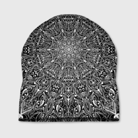 Шапка 3D с принтом Мандала чёрно белый ажурный в Курске, 100% полиэстер | универсальный размер, печать по всей поверхности изделия | 