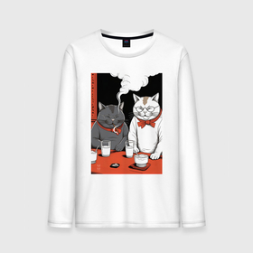 Мужской лонгслив хлопок с принтом MoMo   Смеющиеся коты в японском стиле , 100% хлопок |  | Тематика изображения на принте: 