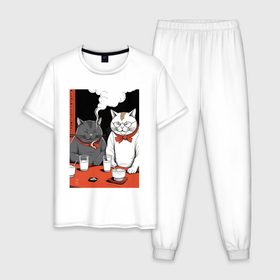 Мужская пижама хлопок с принтом MoMo   Смеющиеся коты в японском стиле , 100% хлопок | брюки и футболка прямого кроя, без карманов, на брюках мягкая резинка на поясе и по низу штанин
 | Тематика изображения на принте: 