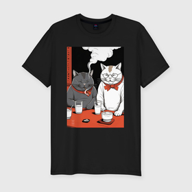 Мужская футболка хлопок Slim с принтом MoMo   Смеющиеся коты в японском стиле , 92% хлопок, 8% лайкра | приталенный силуэт, круглый вырез ворота, длина до линии бедра, короткий рукав | 