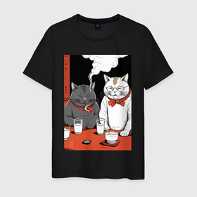 Мужская футболка хлопок с принтом MoMo   Смеющиеся коты в японском стиле , 100% хлопок | прямой крой, круглый вырез горловины, длина до линии бедер, слегка спущенное плечо. | 