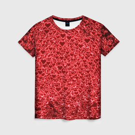 Женская футболка 3D с принтом Светящиеся объемные сердечки в Екатеринбурге, 100% полиэфир ( синтетическое хлопкоподобное полотно) | прямой крой, круглый вырез горловины, длина до линии бедер | 